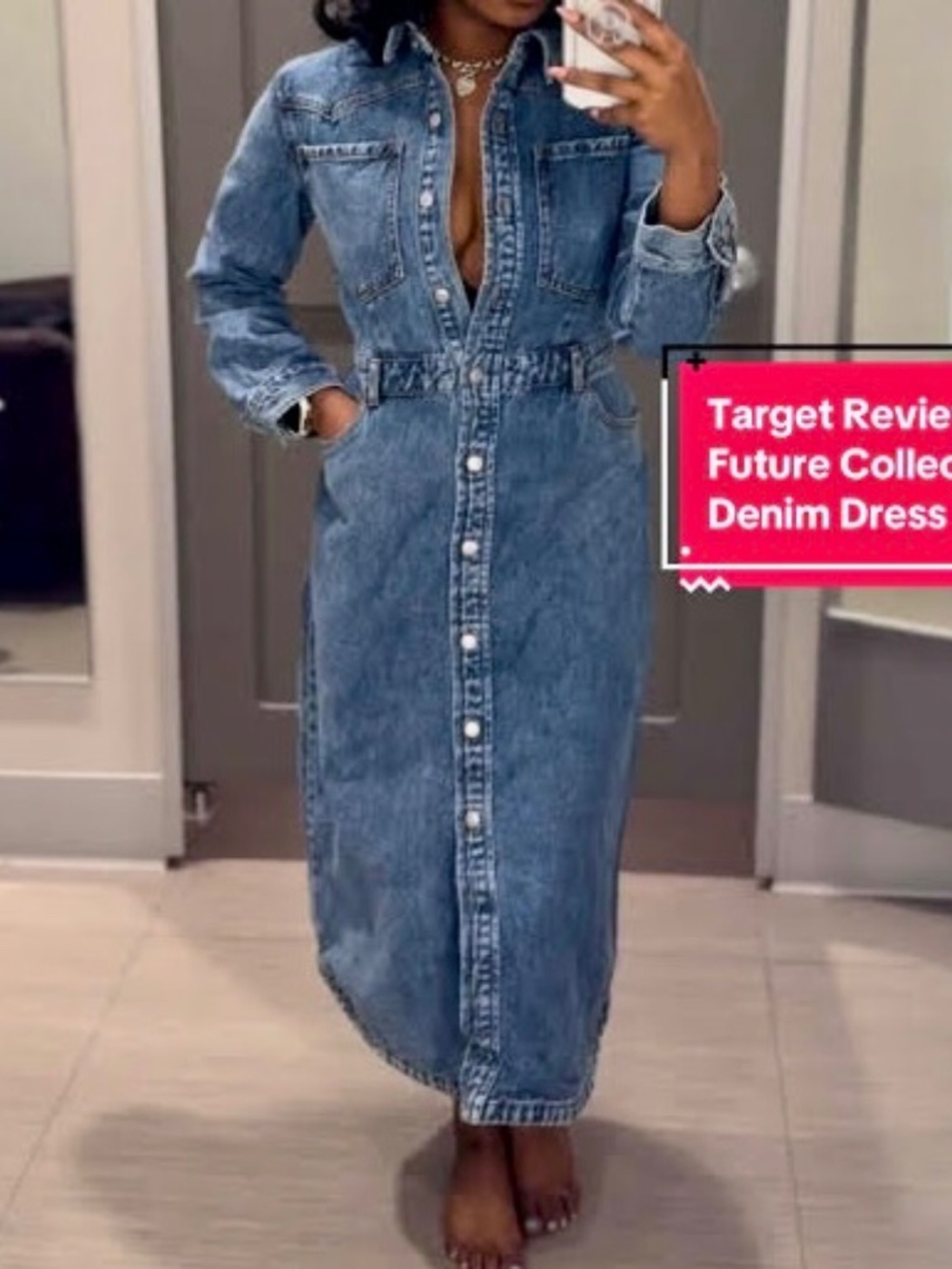 NWT Women's Long Sleeve Denim Midi Dress - Future Collective Medium Wash 2